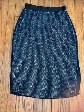 Joie Black navy Sequin Midi Skirt size 4 made in India